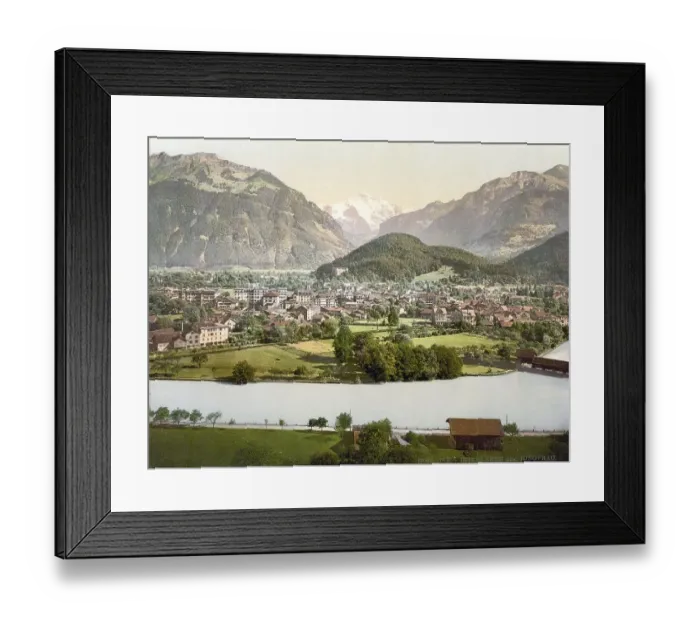 Framed Print : Interlaken and the Jungfrau, Aare River in foreground