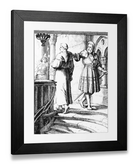 Framed Print : Martin Luther and Knight Georg von Frundsberg in front of the entrance to the Imperial Hall Framed Print : Martin Luther and Knight Georg von Frundsberg in front of the entrance to the Imperial Hall