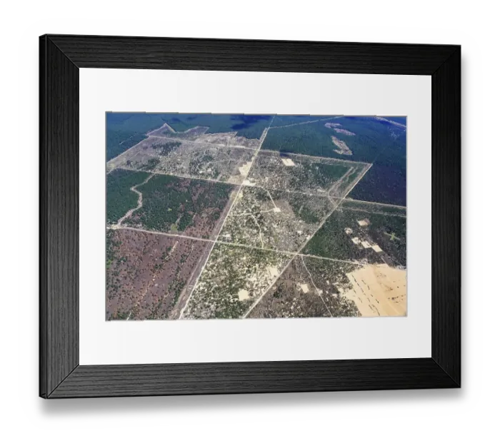 Framed Print : Aerial view of the scarred landscape of the Wittstock military training area
