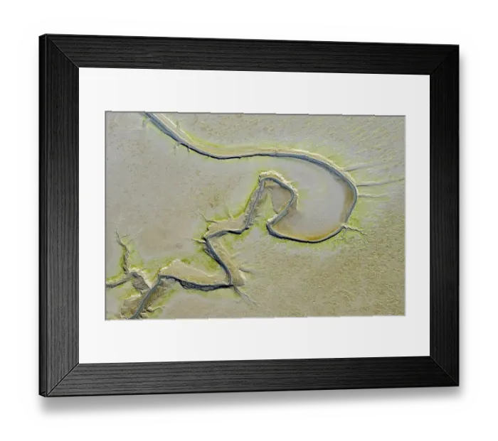 Framed Print : Aerial view of tidal creeks and sandbanks in the North Sea