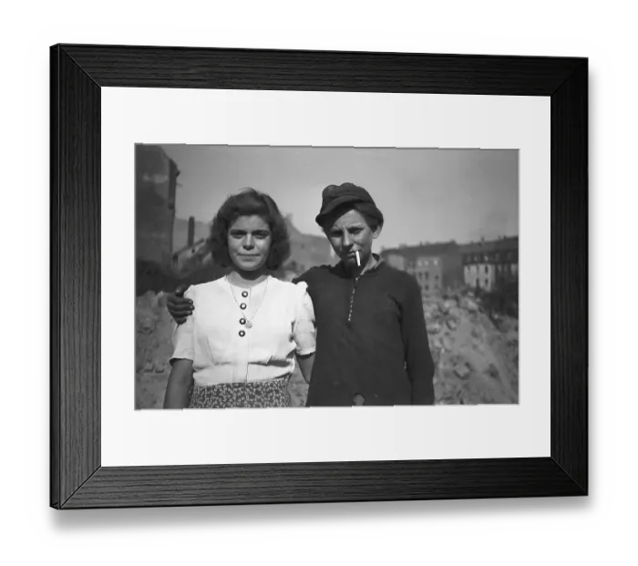 Framed Print : Woman in ruins with a friend, 1949