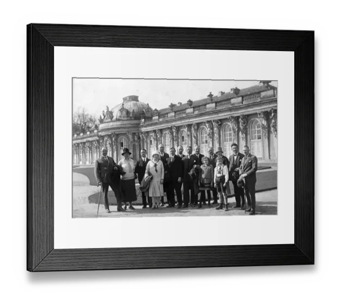 Framed Print : Group with tourists posing in front of Sanssouci Palace