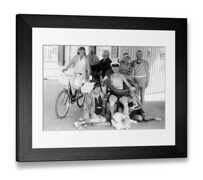 Framed Print : Bathing group on the beach, funny