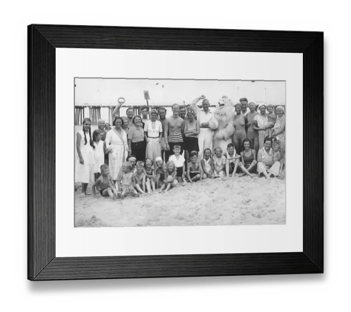 Framed Print : Bathing group on the beach, funny Framed Print : Bathing group on the beach, funny
