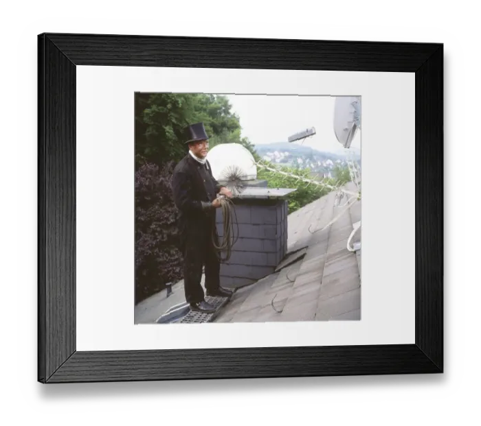Framed Print : Chimney sweep in professional training and posing in a photo studio