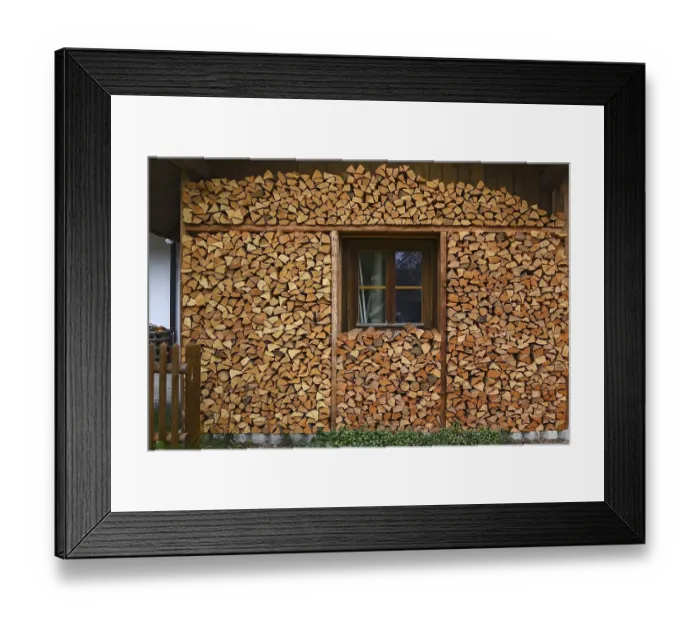 Framed Print : Window framed by the scalped firewood Framed Print : Window framed by the scalped firewood