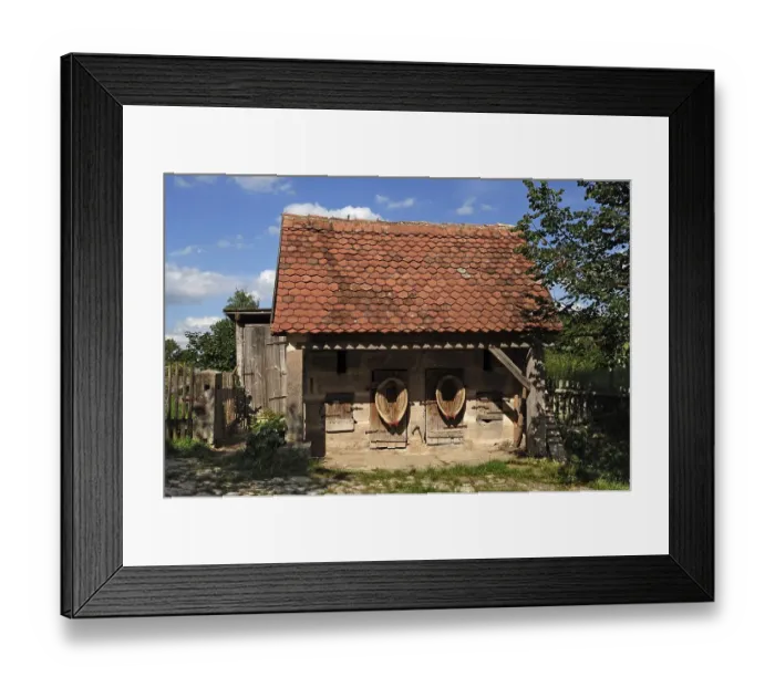 Framed Print : Pigsty around 1850, with two horse halters