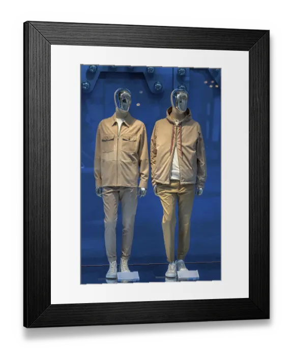 Framed Print : Modern mannequins in an outdoor shop