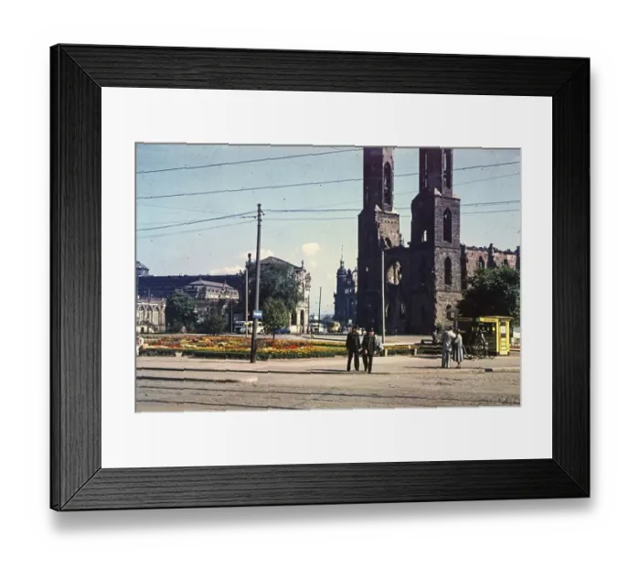 Framed Print : Postplatz with the ruins of the Gothic Sohienkirche