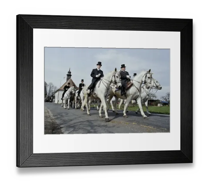 Framed Print : Sorbian Easter riders ride their horses on Easter Sunday in Wittichenau
