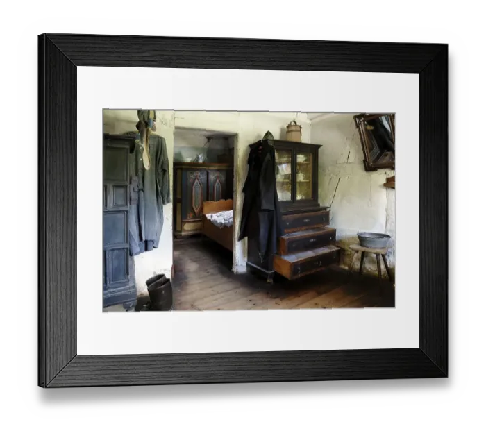 Framed Print : Living room, 1926, with fireplace and display cabinet at the back the sleeping chamber Framed Print : Living room, 1926, with fireplace and display cabinet at the back the sleeping chamber