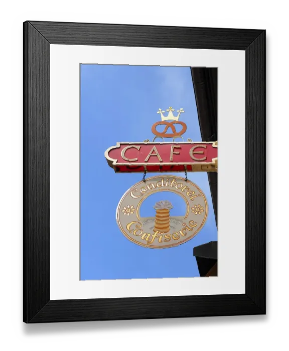 Framed Print : Old hanging sign of a cafe, Gengenbach