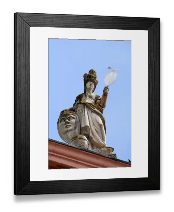 Framed Print : Sculpture of Prununtia, Wisdom on the classicist town hall from 1784 Framed Print : Sculpture of Prununtia, Wisdom on the classicist town hall from 1784