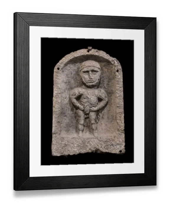 Framed Print : Stone reliefs of Priapus and Vertumnus originally attached to crossroads 1st century