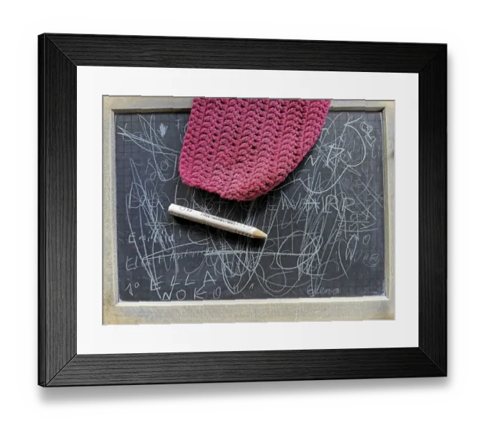 Framed Print : Old school blackboard with pen and wipe, school Framed Print : Old school blackboard with pen and wipe, school