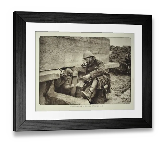 Framed Print : Soldier receiving letter from the postman Framed Print : Soldier receiving letter from the postman