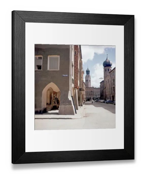 Framed Print : Hl. Geist-Strasse with tower of the parish church St Framed Print : Hl. Geist-Strasse with tower of the parish church St