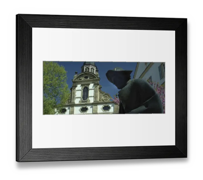 Framed Print : Statue of pilgrims in Speyer, behind the Trinity Church