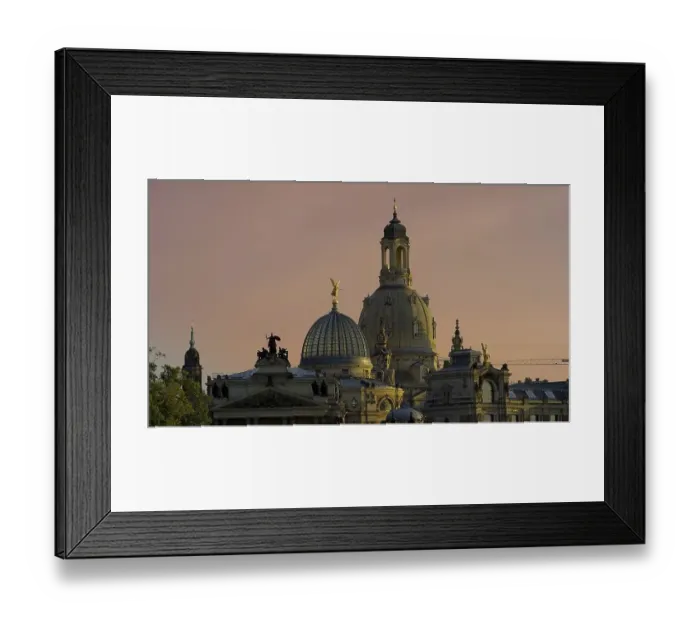 Framed Print : Illuminated skyline of Dresden in the evening light with the Frauenkirche Framed Print : Illuminated skyline of Dresden in the evening light with the Frauenkirche