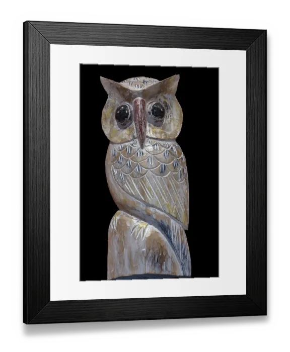 Framed Print : Figure of a wood-carved owl, Bavaria