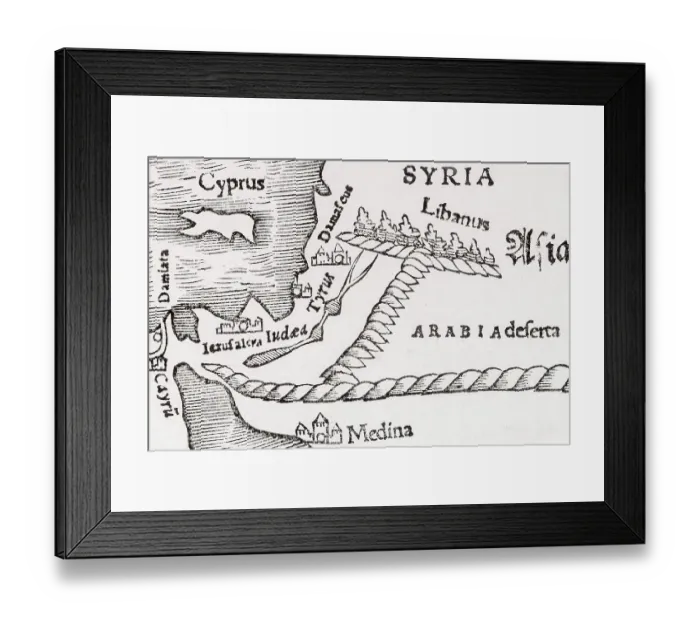 Framed Print : Cyprus and Syria, detail, earliest printed map of the entire African continent Framed Print : Cyprus and Syria, detail, earliest printed map of the entire African continent