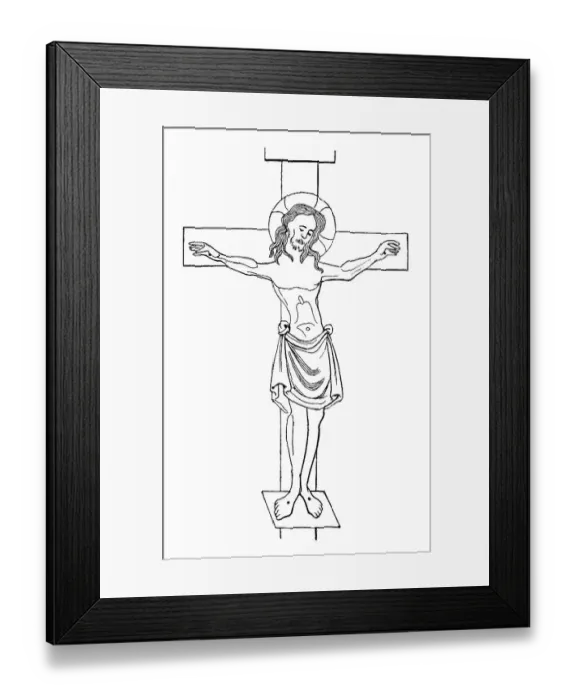 Framed Print : Black and white drawing, Crucified Christ after a manuscript from the beginning of the 15th century