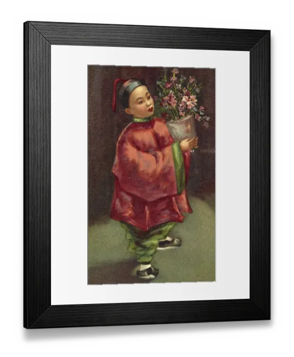 Framed Print : Chinese Girl with a Bouquet of Flowers