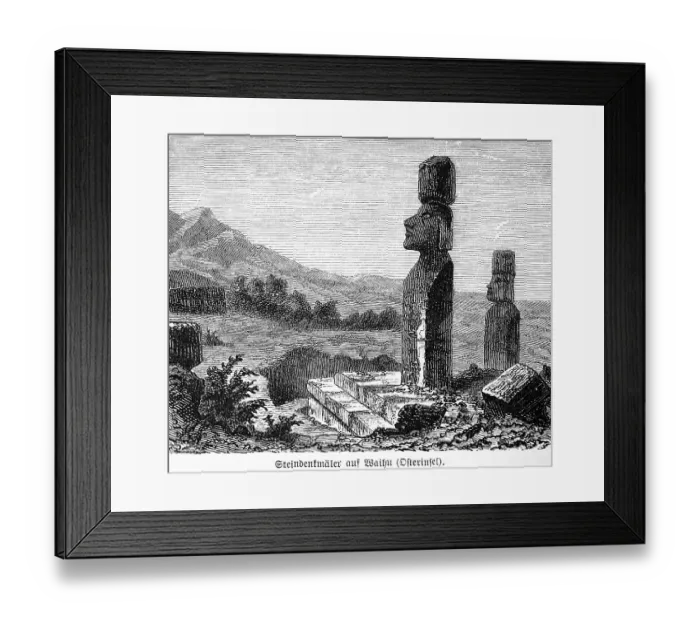 Framed Print : Moai, stone monuments, landscape