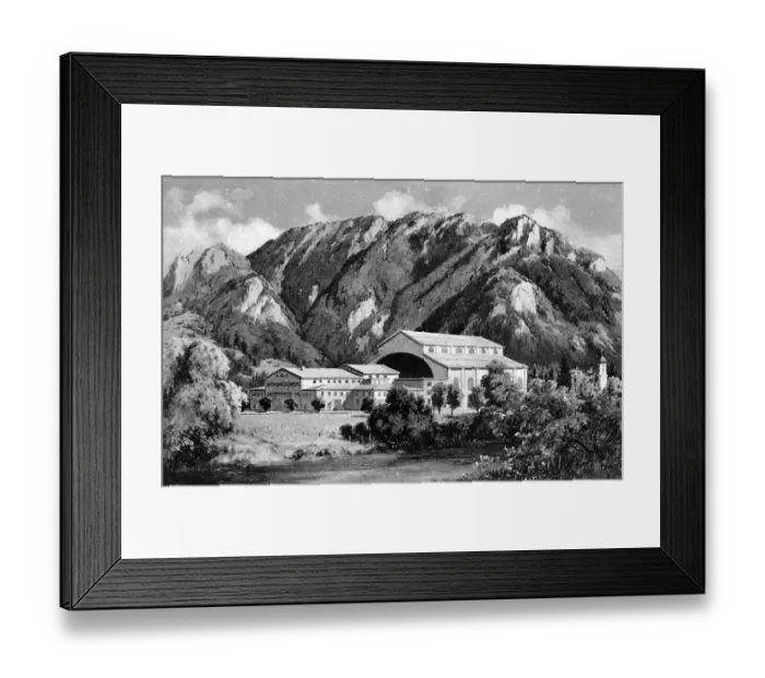 Framed Print : House of the Passion Play, black and white postcard Framed Print : House of the Passion Play, black and white postcard