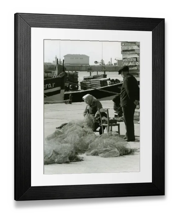 Framed Print : Fishermen mending nets, harbour Framed Print : Fishermen mending nets, harbour