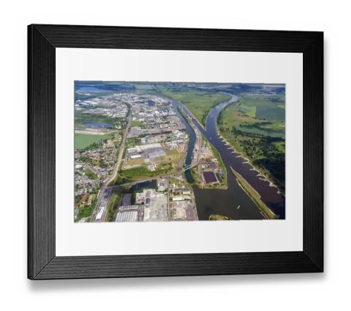 Framed Print : Aerial view of Magdeburg harbour