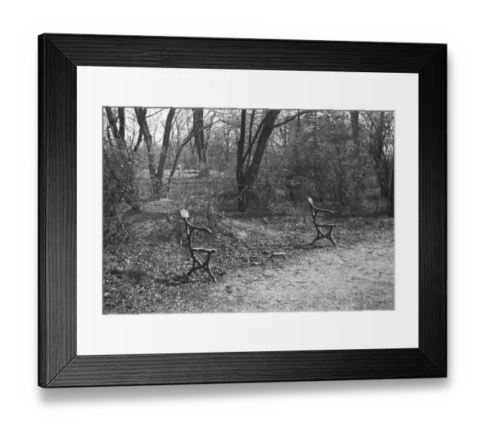 Framed Print : Park bench without wood, wood theft