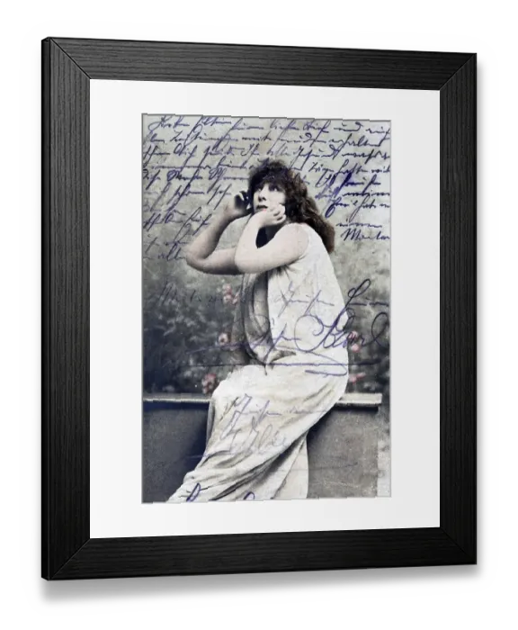 Framed Print : Historic postcard with a pensive woman