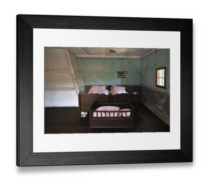Framed Print : Bedroom with cot on the upper floor around 1860 in the farmhouse from Seubersdorf Mittelfr