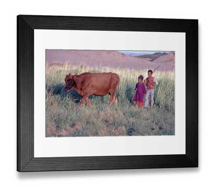 Framed Print : Children returning with a cow, El Heiz oasis