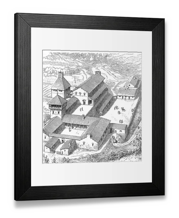 Framed Print : Dwellings, noble court of the Merovingians in France