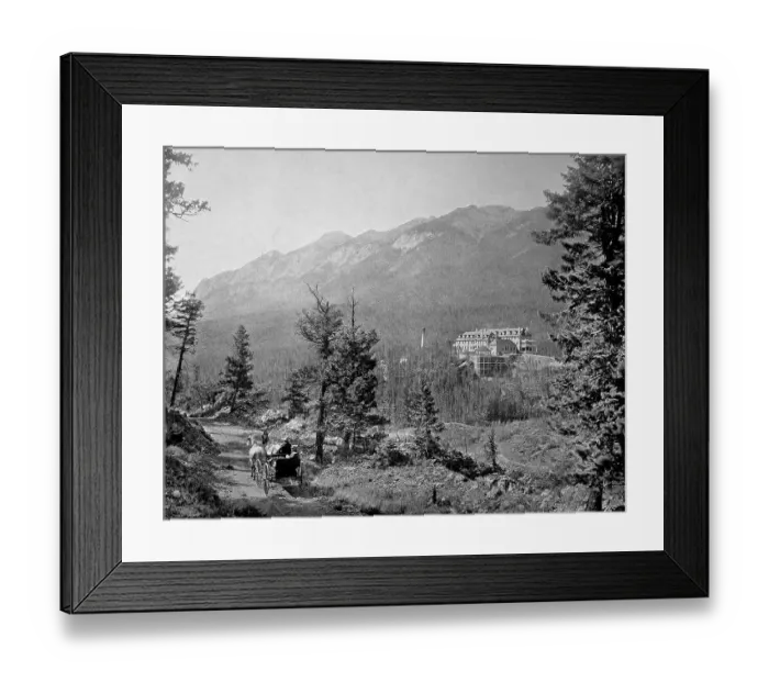 Framed Print : The Banff Hotel and a horse-drawn carriage