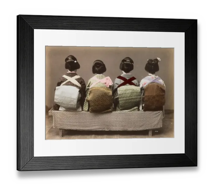 Framed Print : Four Japanese woman in traditional dress sitting side by side
