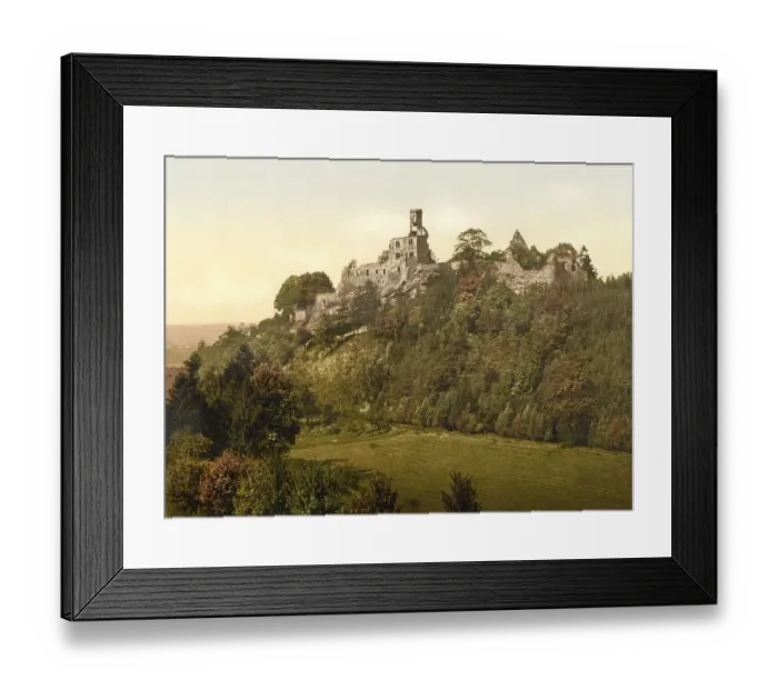 Framed Print : Hardenberg Castle is the ruin of a rock castle on a rocky hilltop with steeply sloping rock walls near