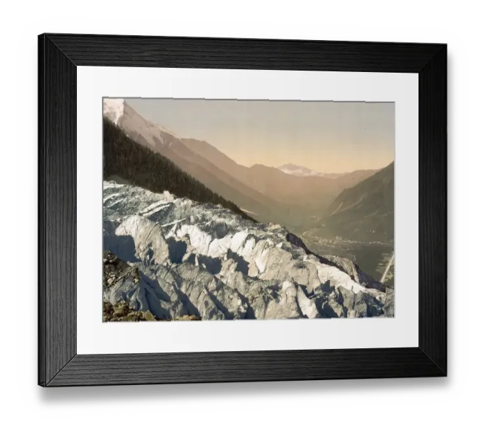 Framed Print : Glacier, The glacier massif and the valley of Chamonix seen from the Chapeau Framed Print : Glacier, The glacier massif and the valley of Chamonix seen from the Chapeau