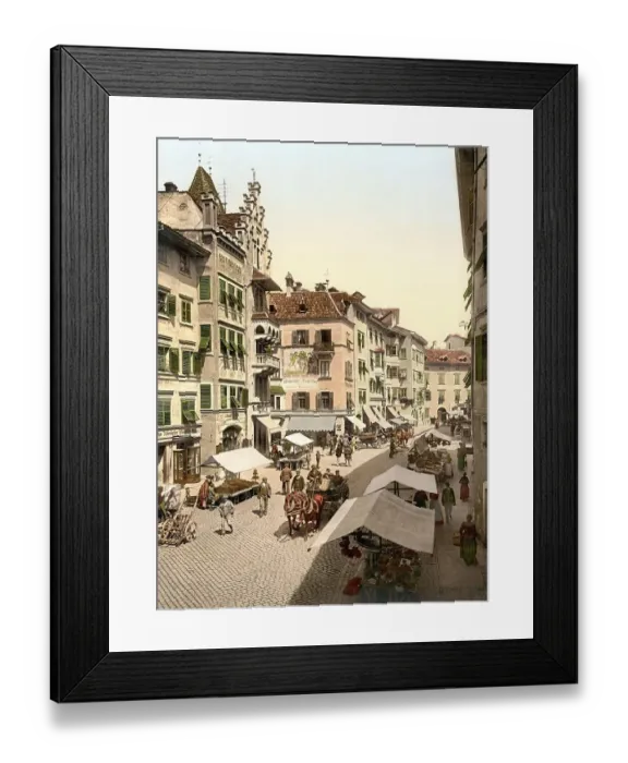 Framed Print : Bolzano, Bolzano Torgglhaus and fruit market