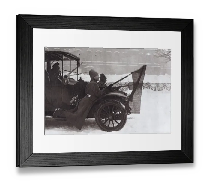Framed Print : Revolutionaries hung at a car with the red flag