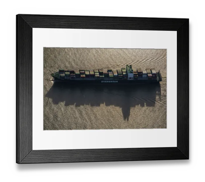 Framed Print : Aerial view of the container ship Ever Lawful of the shipping company Evergreen Framed Print : Aerial view of the container ship Ever Lawful of the shipping company Evergreen