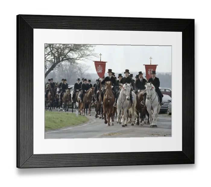 Framed Print : Sorbian Easter riders ride their horses on Easter Sunday in Wittichenau