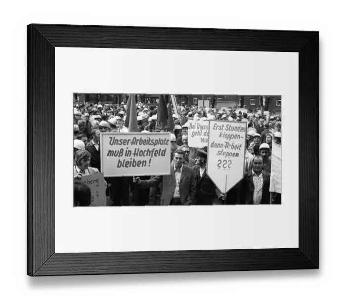 Framed Print : Steelworkers at the Thyssen works in Duisburg took to the streets out of concern for their jobs on 22