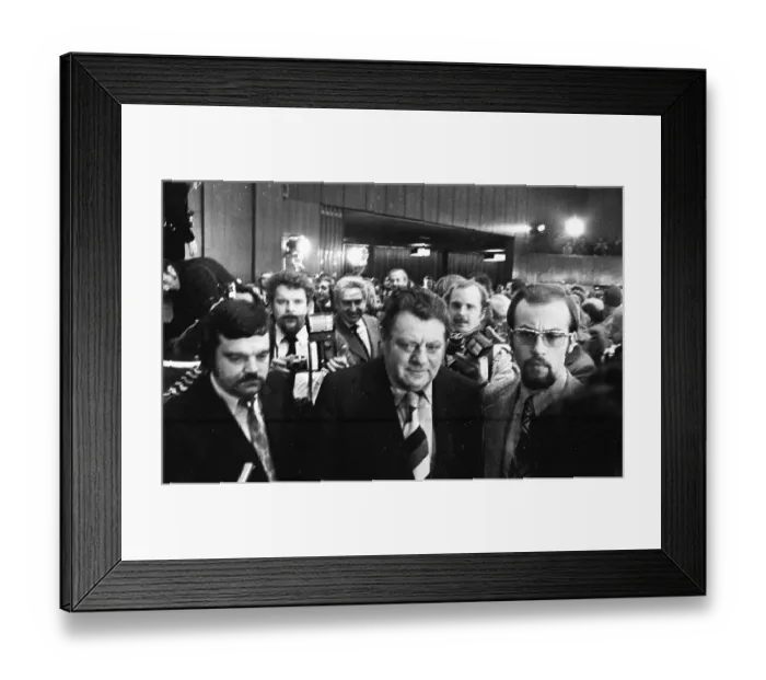 Framed Print : A rally of the Christian Democratic Union (CDU) with CSU chairman Franz-Josef Strauss on 12 December 1974 in Duisburg