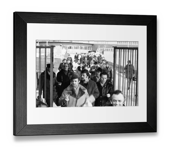 Framed Print : The shift change at the Opel factory gate in Bochum on 29 Framed Print : The shift change at the Opel factory gate in Bochum on 29