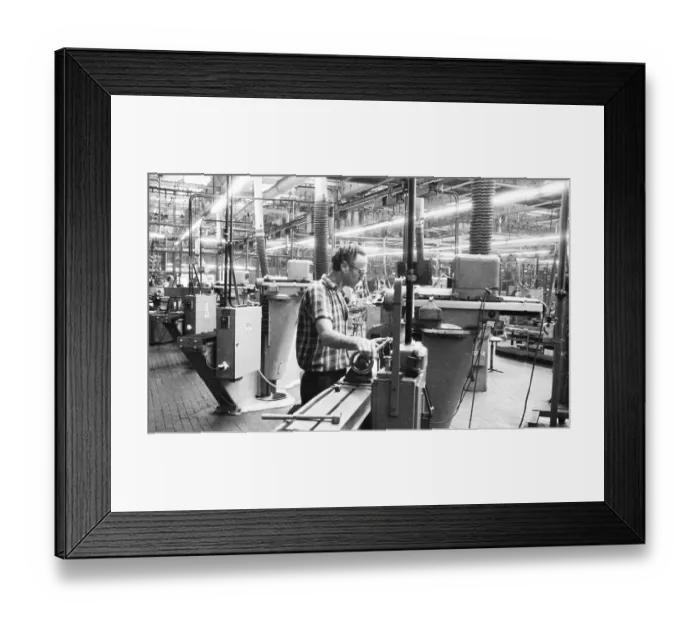 Framed Print : Production of engines, axles and other car manufacturing parts at the Opel plant in Bochum