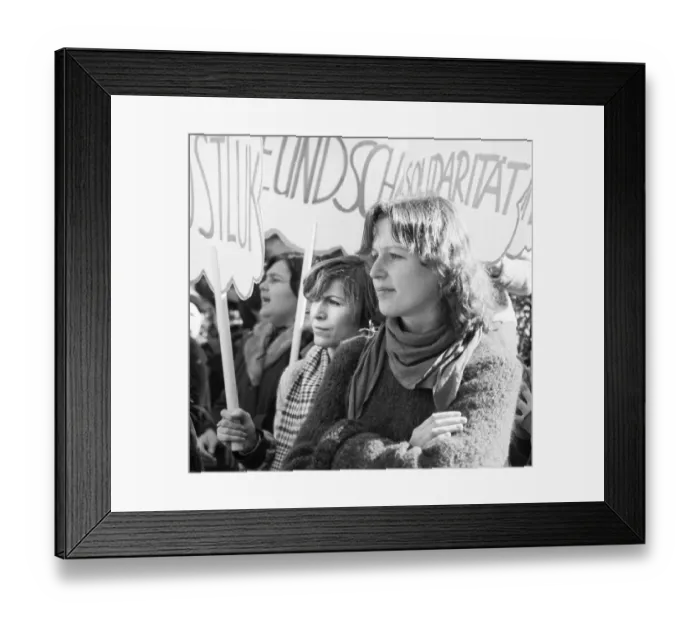 Framed Print : Equal pay was one of the main demands of woman at the International Women's Day demonstration in Duesseldorf