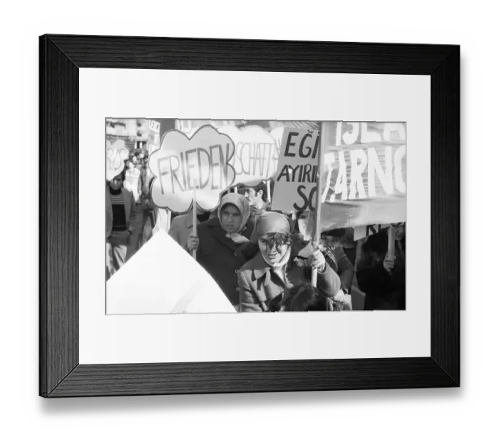 Framed Print : Equal pay was one of the main demands of woman at the International Women's Day demonstration in Duesseldorf